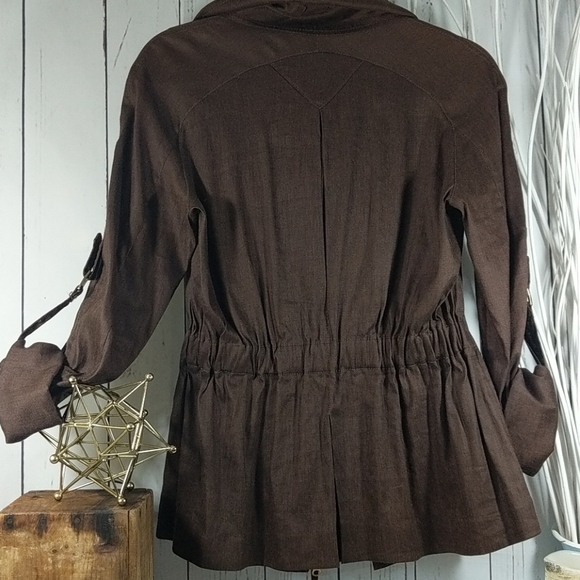 Cache Brown Linen Lightweight Fall Jacket Gold Accents XS Quiet Luxury Rich NWT - Picture 12 of 16